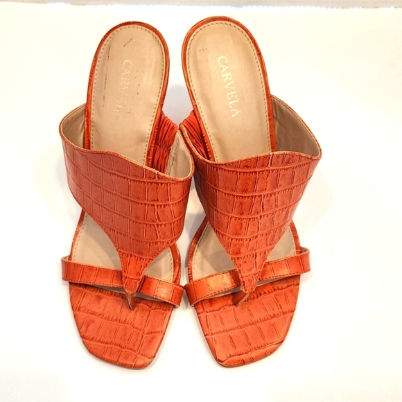 Carvela Women's Orange Croc Print Leather Stiletto Heels Dress Sandal Size 7.5 - Picture 2 of 6